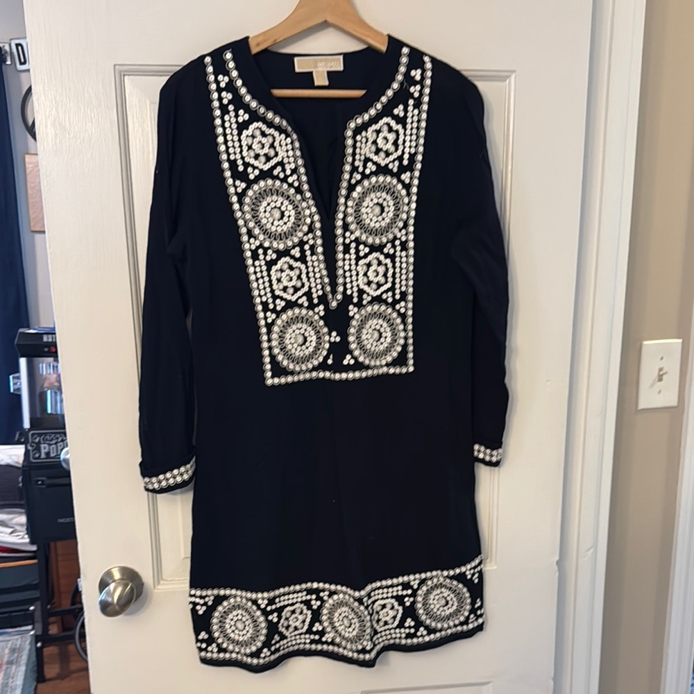 Michael Kors Black and White Embroidered Tunic Dress